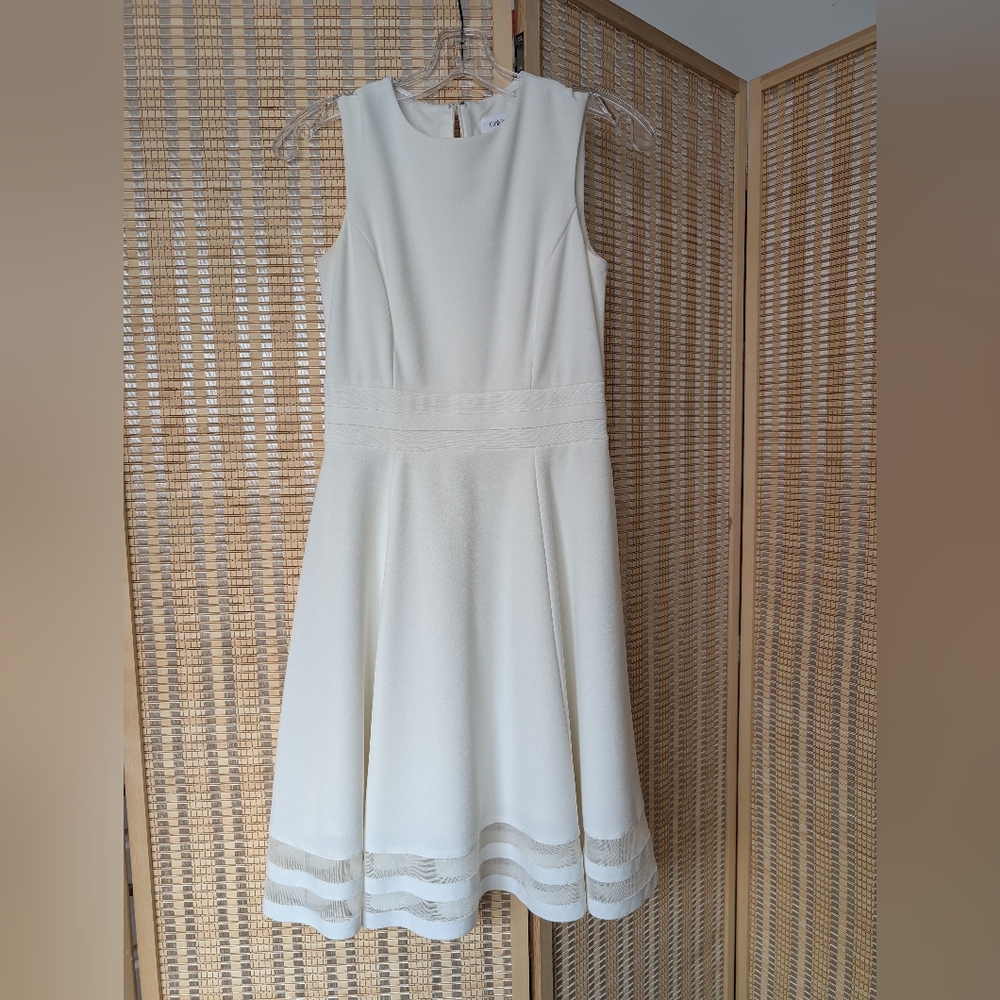 Calvin Klein Sleeveless White A-Line Dress with Mesh Hem